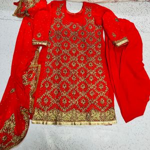 Red Bridal Suit With Golden Work