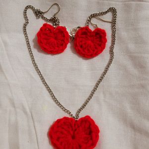 Crochet Love Pendent N Earrings Set