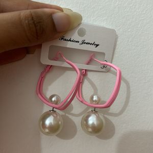 Baby Pink Earrings With Pearl Drop