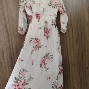 Off White And Pink Floral Maxi Dress