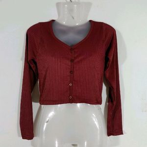 Red Full Sleeves Crop Top