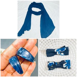 Blue Combo Offer - Scarf / Hair Clip / Earrings