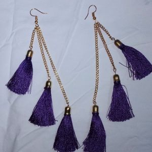 handmade silk thread and chain tassel earrings