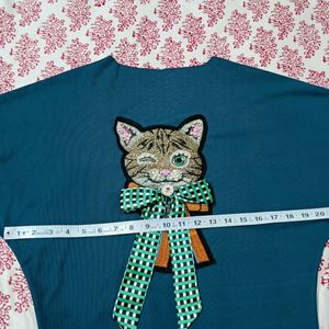 Women's Cute Cat Patch Loose Fit Casual Top