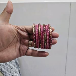 Pink Metal Bangles Set