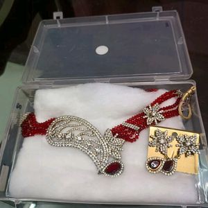 White Stone And Red Crystal  Set