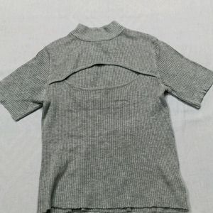 Grey Fitted Designer High Neck Top