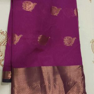 Stunning Beauty! Purple, Green & Gold Kora Saree