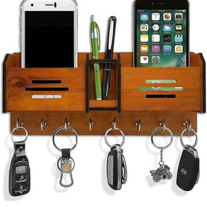 A Good Wooden Key Holder With Phone Holding