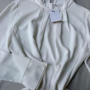 New Korean High Neck Off White Top