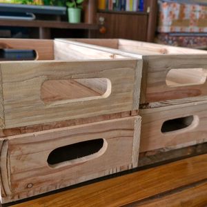 Set Of 4 Rectangular Wooden Baskets