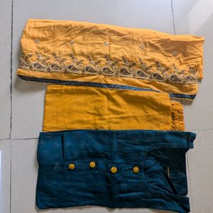 Mustard Peacock Color Kurta Set Embroided