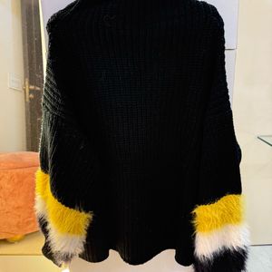 Feathered Sleeve High Neck Sweater