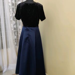 Big Flared Satin And Velvet Gown