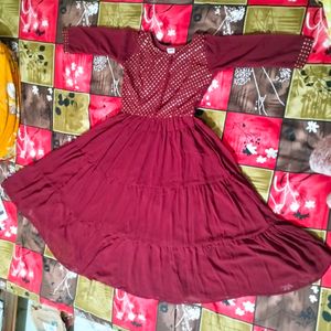 Maroon Flared Frock Pant With Dupatta..