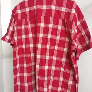 Red Cotton Check Shirt With Embroidery