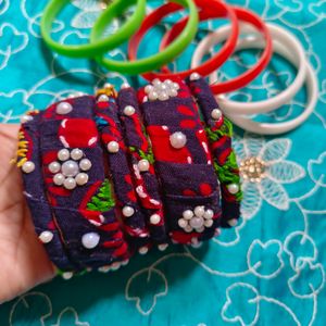 Handmade Fabric Bangles With Ear Studs