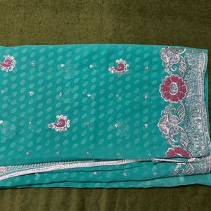 Sea Green Sari With Blouse