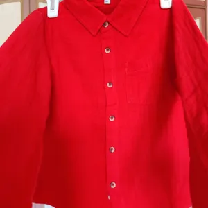 Red Crinkled Cotton Shirt For Kids Boys