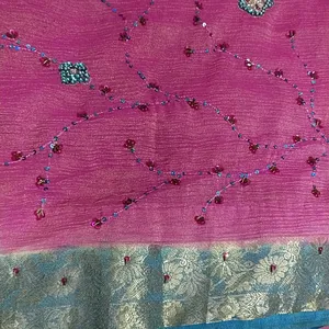 pink blue combination saree