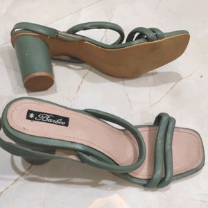 Round Shaped Heel Olive Green Sandals