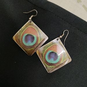 Plastic Based Peacock Theme Hanging Earrings