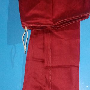 Red Cotton Silk Pant With Thread