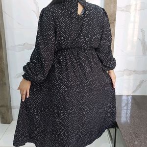 Black Polka Doted High neck Flared Dress