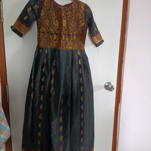 Ethnic Gown ash coloured &rust or red coloure