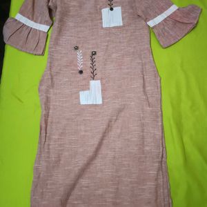 Peach Colour Kurta Set For Ladies