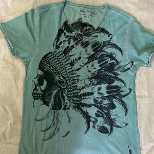 Ed Hardy Sea Green Medium Half Sleeves T Shirt