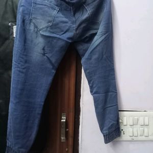 Blue Denim Loffer, Jogger with Cut Patches