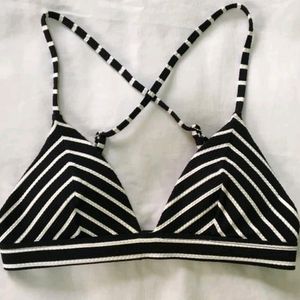 H & M  Black / White Striped Bikini Bra Top