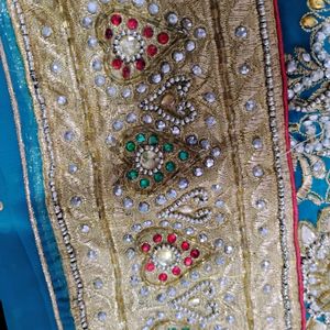 ...Blue Havey Work Saree Used Very Rare No Returns