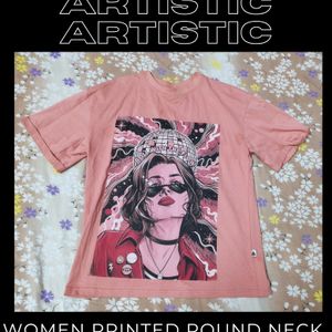Women Printed (graphic) Pink T-shirt