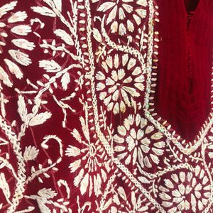 Beautiful Maroon Chikankari Short Kurti