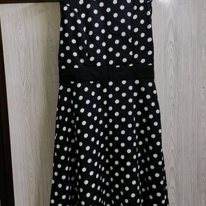 Black Poly Crepe Polka Dots Print Dress(For Women)