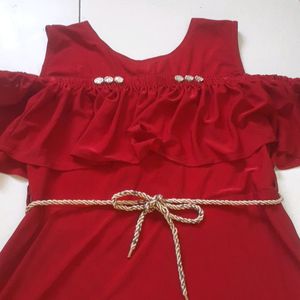 Crimpson Red Coloured Off Shoulder Party Wear ❤.. With Free Cute Gifts ...