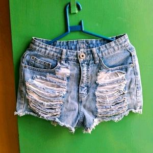 Denim shorts.