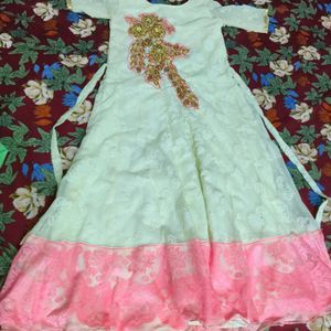 New White And Pink Long Ethnic Gown