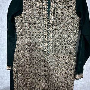 Bottle Green Fine Velvet Kurti