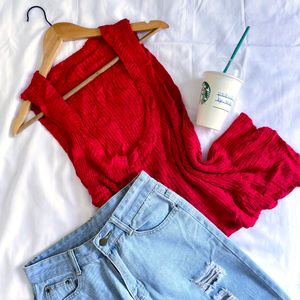 Pinterest Crochet Red Hot Deep Neck Glittery Top