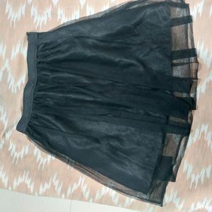 Black Satin& Net Mini Skirt