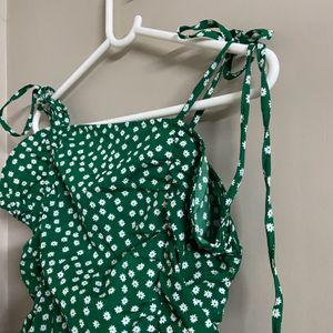 Green dotted ruffle cottage core mini dress