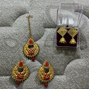 Combo Of 1 Pair Earring+ Earring Set W/ Mangtika