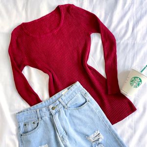 Pinterest Y2k Red Knitted Ribbed Pullover Top