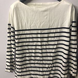 Black And White Striped Full Sleeves Top