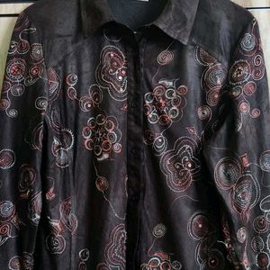 Coffe Brown Embroidery Work Shirt Size-36