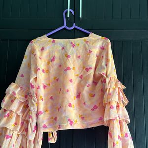 Floral Tie Top With Beautiful Sleeves