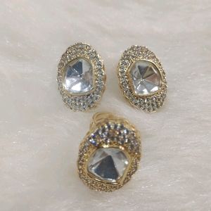 Polki Kundan Earing N Finger Ring Set